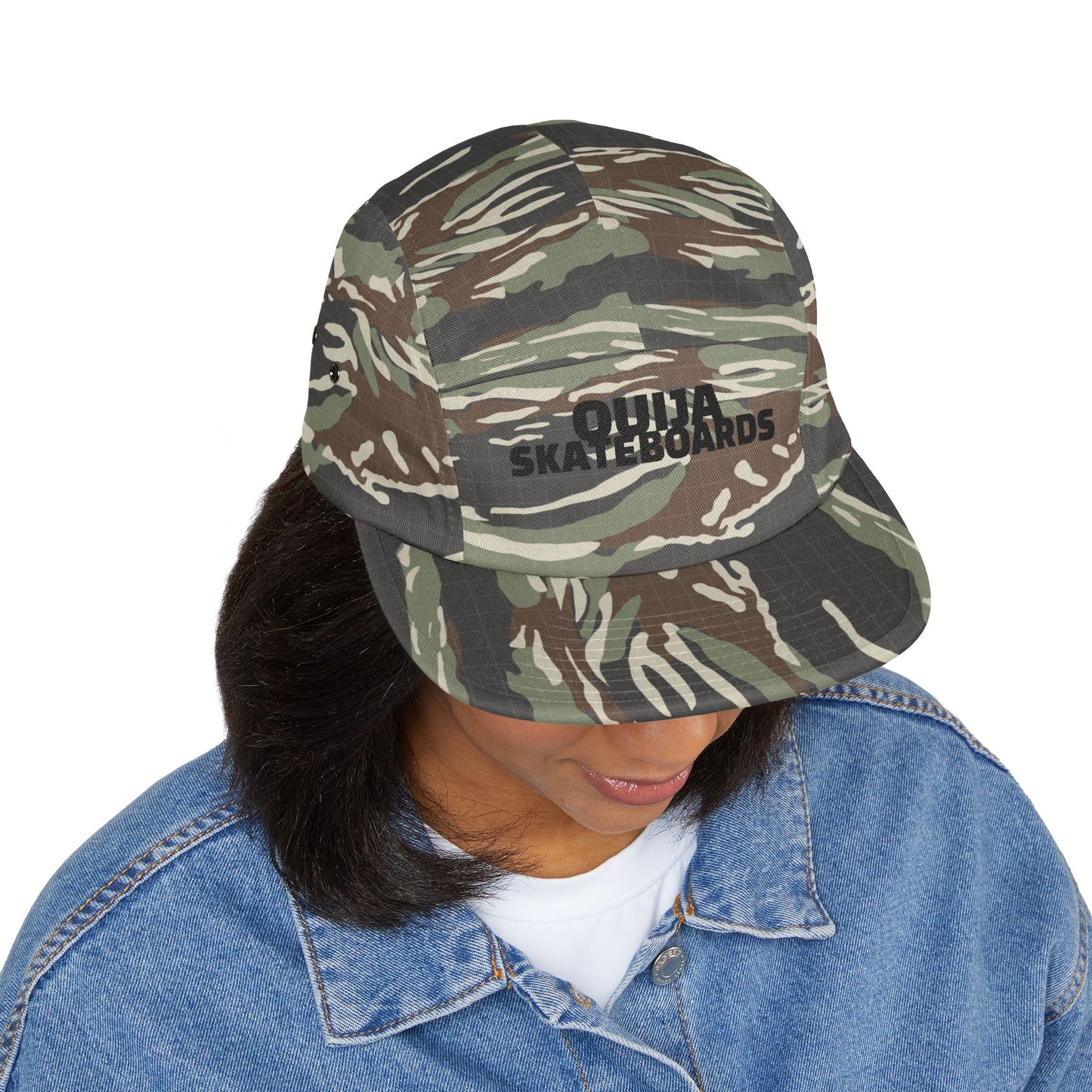Ouija Skateboards Embroidered 5-Panel Cap — Vintage Skate Hat with Skeleton Logo