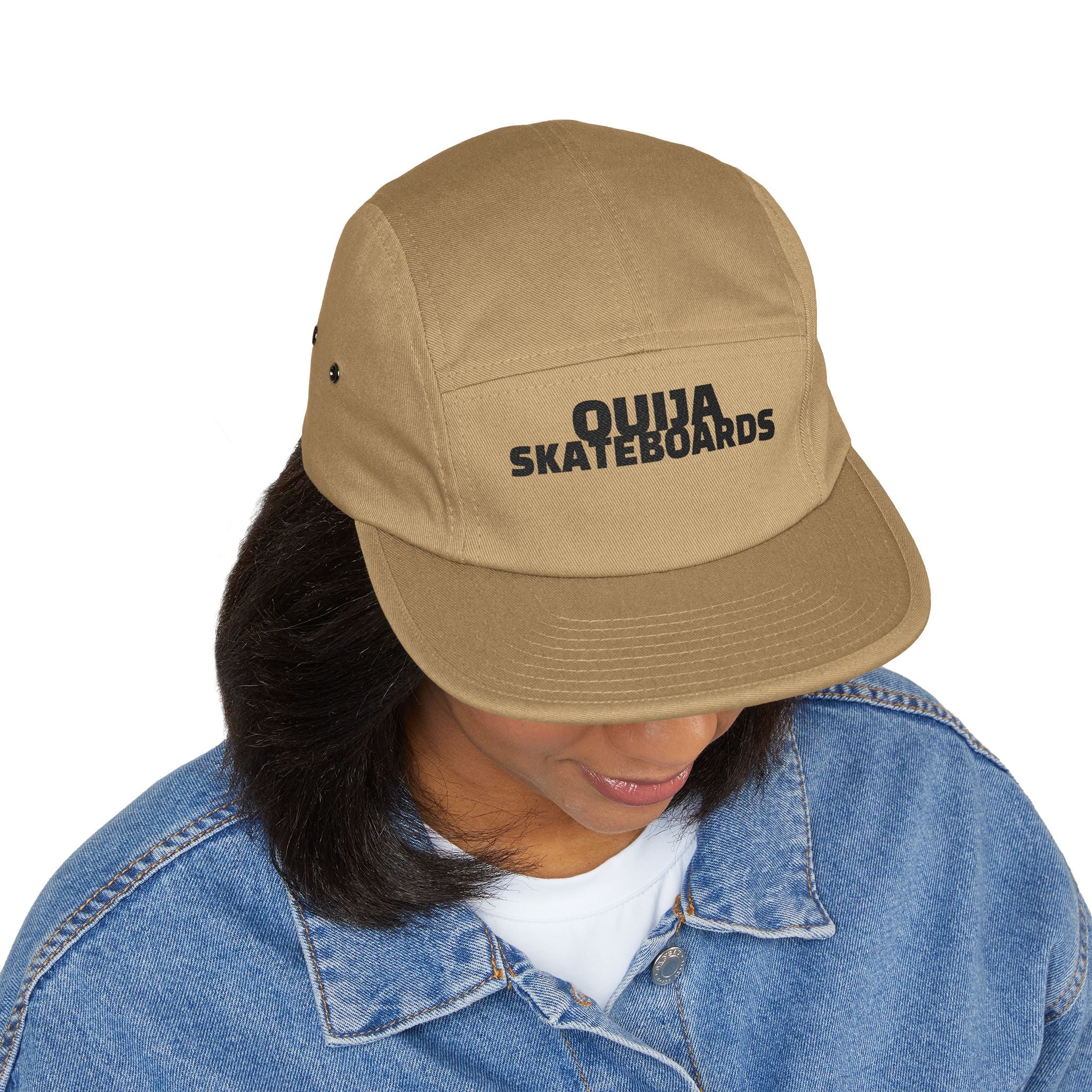 Ouija Skateboards Embroidered 5-Panel Cap — Vintage Skate Hat with Skeleton Logo