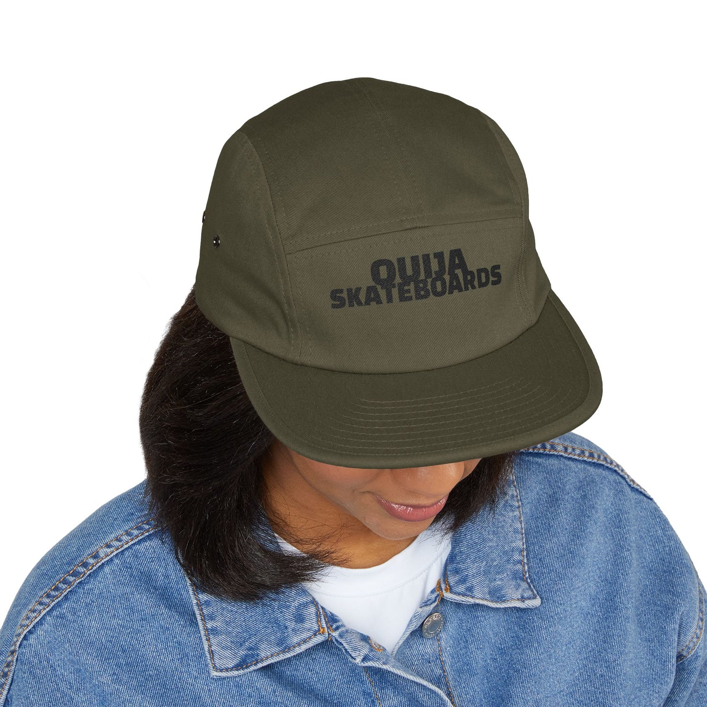 Ouija Skateboards Embroidered 5-Panel Cap — Vintage Skate Hat with Skeleton Logo